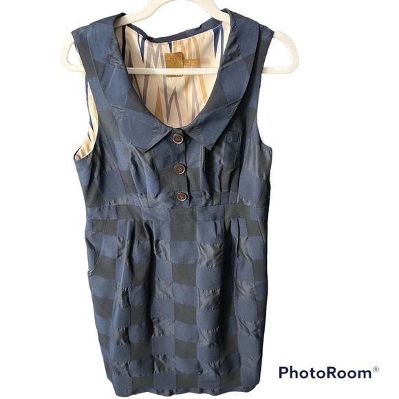ALI Ro Navy Checkered Scoop neck Sleeveless Sheath dress Size 10 NWOT - Picture 3 of 8